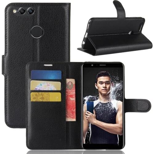 100pcs/lot Lichi wallet PU Leather stand+TPU Cover Case with card slot For Huawi Honor 7X