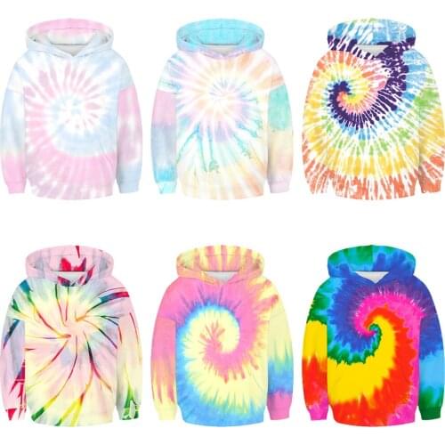 2021 Summer dress Tie Dye Hoodie Long Sleeve Pullovers Casual Boys Girls Sweatshirt Hoody Childrens Clothing 7 8 9 10 12 Years