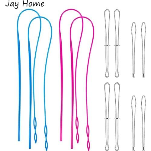 6/12Pcs Flexible Drawstring Threader Easy Threader Drawstring Replacement Tools Plastic Metal Drawstring Threader Metal Tweezers