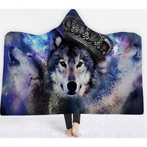 Watercolor Wolf Series Blanket Sherpa Fleece Ocean Wearable plush Throw Blanket on Bed Sofa Thick warm Blanket