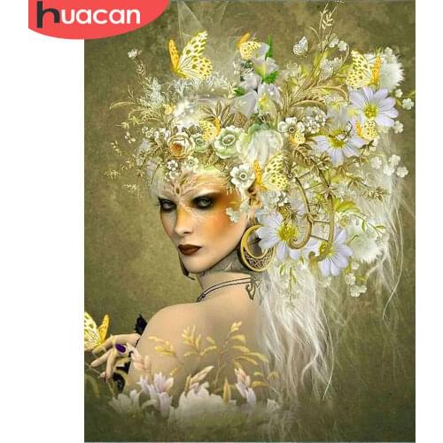 HUACAN Full Square/Round 5d Diamond Painting Woman Mosaic Flower DIY Diamond Embroidery Portrait Home Decor Craft Kit