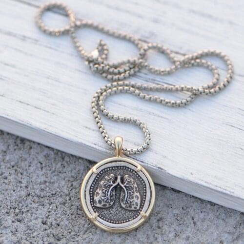 Punk Lung Necklace Anatomical Pendant Faith Hope Love Skeleton Handmade Jewelry