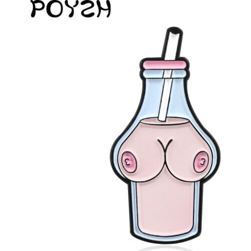 New Bottled milk beverage modelling Brooch Female Body Privacy chest women Bosom shape Sexy jewelry Lapel Pin Amusing Badges