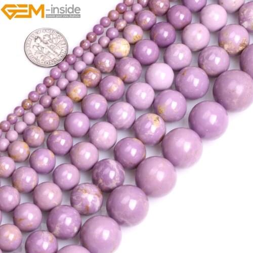 Gem-inside 4-16mm 15inch Natural Round Purple Phosphosiderite Stone Beads For Jewelry Making Beads Bracelets For Women DIY Beads