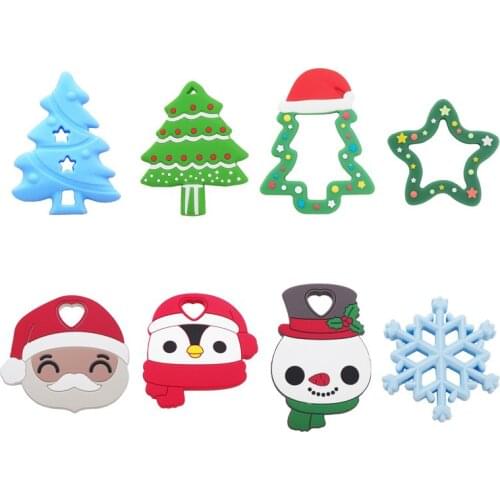 Chenkai 10pcs Silicone Teether Baby Santa Claus Christmas Tree Star Snow Man Teething DIY Infant Dental Comfortable Pacifier