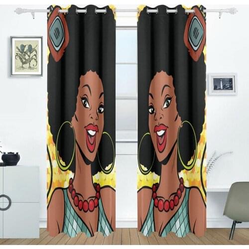 Black Hair African Women Pattern Blackout Curtains for Living Room the Bedroom Window Shades Blinds Black out Custom Curtains