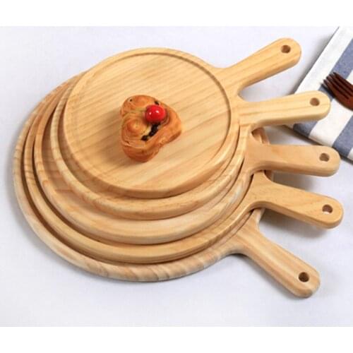 Wooden Round Pizza board with Hand Pizza Baking Tray baking stone Cutting Board Pizza Stone Cake Bakeware 6/7/8/9 inch