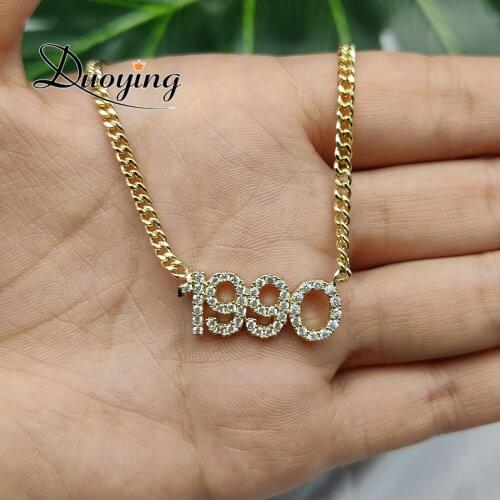 Duoying Name Necklace Nameplate Chain for Women Stone Chain Zirconia Necklaces Women Pendant Letter Personalized Year Necklace