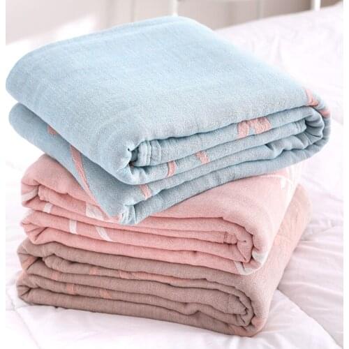 LYN&GY Blue Pink Flamingo 100% Cotton Muslin Blanket Bed Sofa Travel Breathable Large Soft Throw Blanket Para Quilt Covers