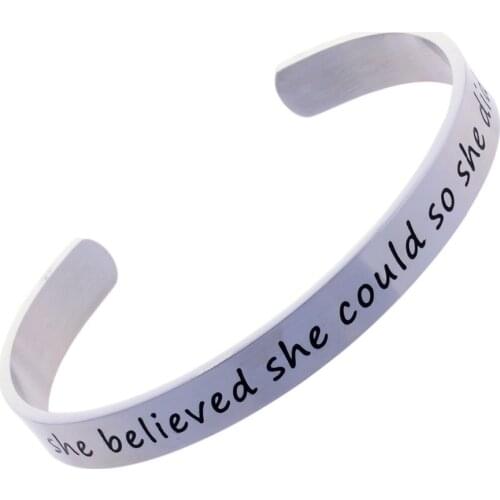 Engraved She Believed She Could So She Did Vintage Unique Elegant Stainless Steel Bracelet Open Cuff Bangles Women Jewelry