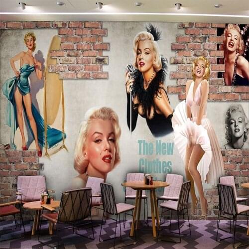 Customized size 3d sexy fashion Marilyn Monroe mural retro wallpaper living room bedroom restaurant clothing store PVC