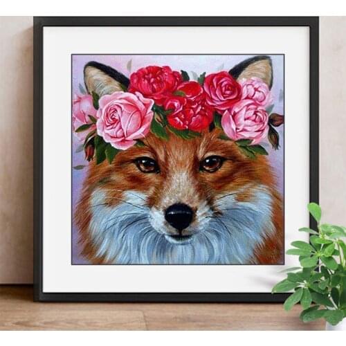 Full Square Diamond Painting Fox 5D DIY Diamond Embroidery Animal Flower Mosaic Picture Of Rhinestone Decoration Home