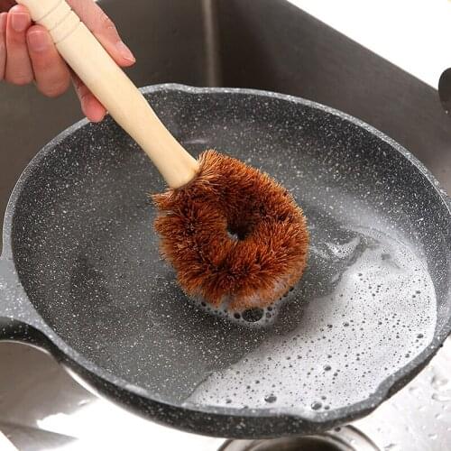 Coconut Brown Brush Pot Stove Bowl Dish Non-stick Oil Long Handle Cleaning Household Items Kitchen Bathtub Scrubber Bathroom