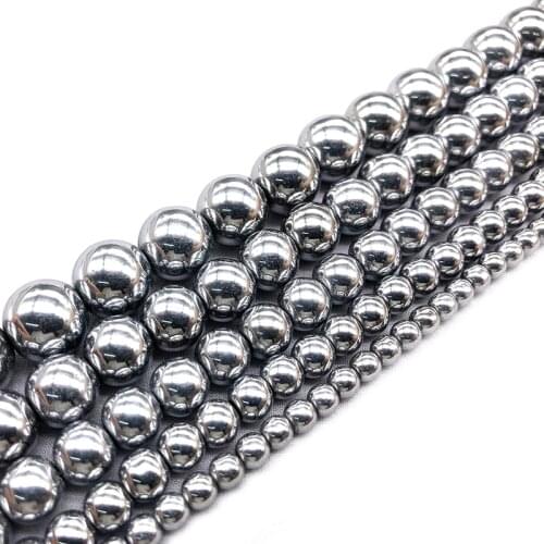 Natural Silver Plated Hematite Stone Beads Round Loose Beads For Jewelry Making DIY Bracelet Accessories 2/3/4/6/8/10/12mm 15