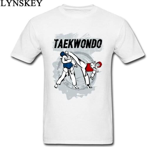 Cool Design T-shirt Taekwondo Head Kick Cartoon Print On Mens Pure Cotton Clothing Tops Tees Wholesale