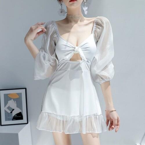 Swimwear Women New Hollow Lace Conservative Cover Belly Slimming Independent Boxer Shorts Fairy Hot Spring Seaside Sexy Swimsuit