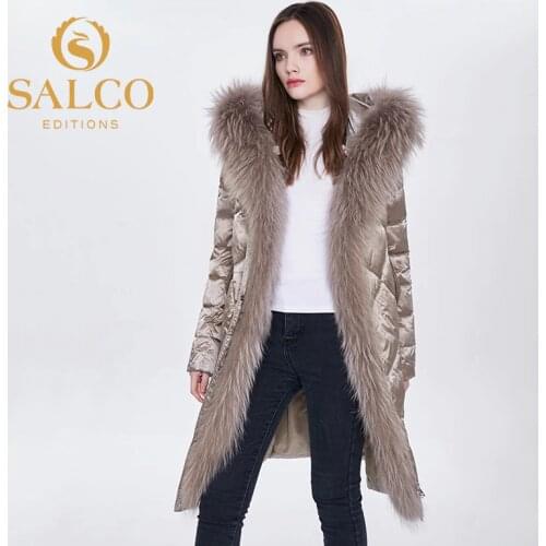 SALCO The new best-selling high-end pearl cotton thermal jacket and natural animal fur jacket with large fur collar in 2020