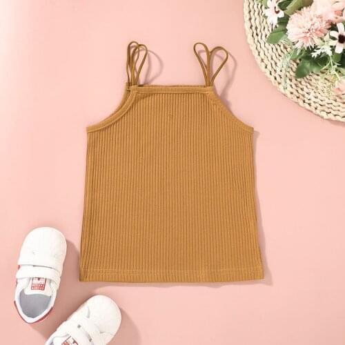 Summer Childrens Solid Color Ribbed Vest Kids Baby Girl Camisoles Sleeveless T-Shirt Casual Spaghetti Strap Tank Tops for 1-6Y