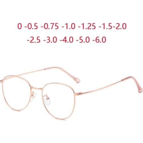 Metal Anti-blue Light Oval Prescription Eyeglasses Women Men Myopia Lens Vintage Computer Glasses 0 -0.5 -0.75 To -6.0