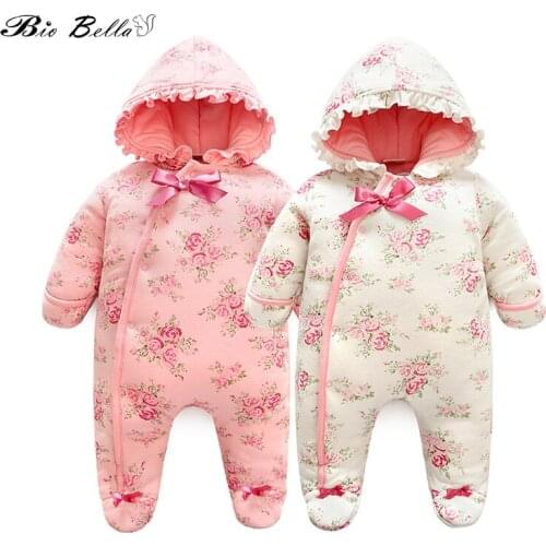 Sweet Girl Hooded Romper Winter Girls Boys Clothes Double-layer Warm Newborn Clothes Infant Costume Pink White Kids Clothing