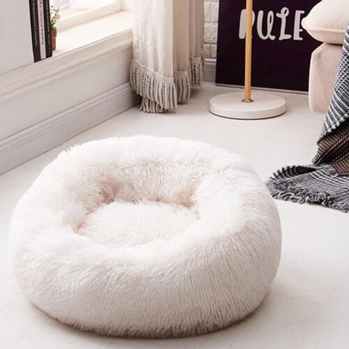 Behogar Fashion Soft Plush Pet Bed Round Cushion Pets Bed Modern Donut Style Dogs Cats Sleeping Bed Mat Portable Pet Cushion Bed