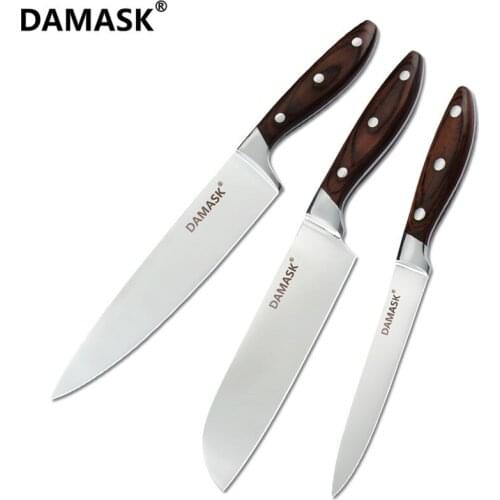 Damask Stainless Steel Knives Set 7CR17 High Carbon Steel Kitchen Cutlery Knife Utility Santoku Chef Knife With Full Tang Handle