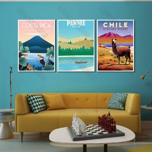 Nordic Style Canvas Painting Posters Cartoon Landscape Letters Chile Pawnee National Park for Home Rooms Gallery Wall Decoration