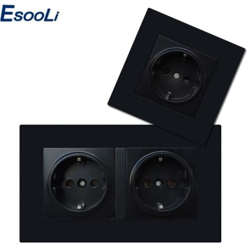 Manufacturer EU Wall Socket Plug Electrical Outlets For Smart Home Double 16A 250V EU Standard Power Socket Black Plastic Panel