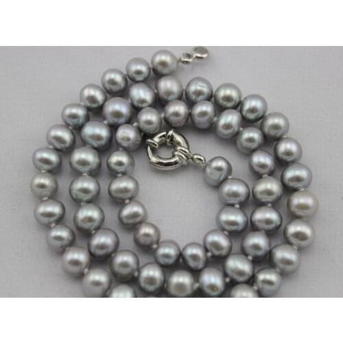 Fresh water pearl necklace 7-8mm Gray 17INCH