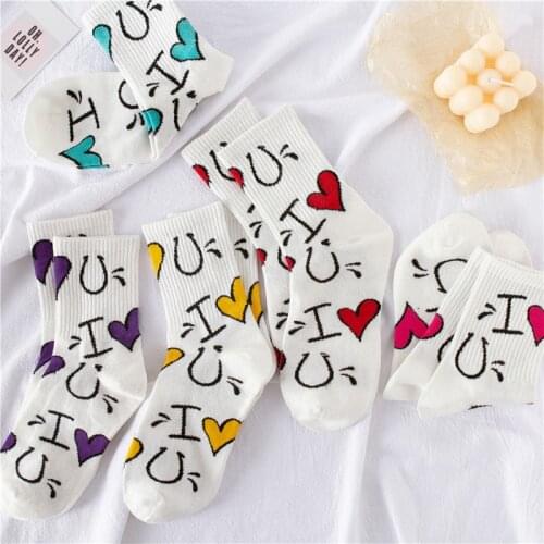 2020 Spring and Summer New Socks Love korean Breathable Fashion Conventional Cotton Socks Comfortable Wild Socks Print Casual