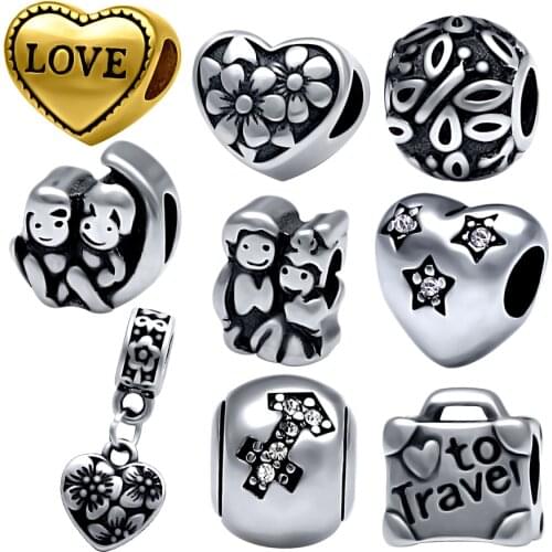 New Arrival Fashion Stainless Steel Heart Charms Bead Fit pandora Charm BraceletsJewelry Making For Women,SPB1301