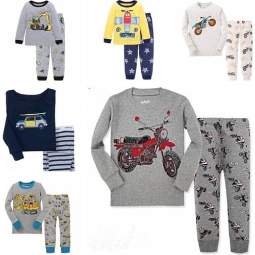 New Design Cartoon Childrens Pajamas Suit Baby Boys Sleepwear PJS Girls Pijama Sets Kids Pyjamas Blue Sport Clothes Cotton