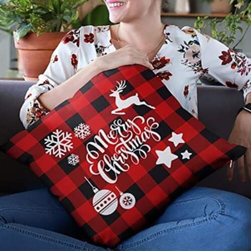New Square Christmas Pillowcases Printed Santa Claus Elk Decor Pattern Polyester Cushion Cover DIY New Year Home Office Sofa Car