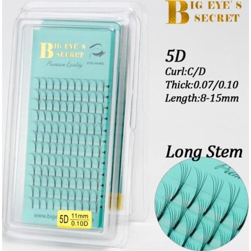 Big eyes secret Long Stem 5D Premade Fans Volume Lashes Korean silk Individual Eyelashes Extension Free Shipping
