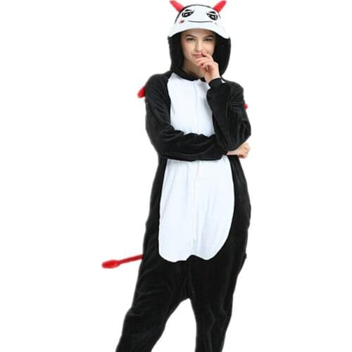 Adults Pajamas Women Flannel Sleepwear Unisex Cute Demon Cartoon Animal Pajama Set Hooded Pyjamas Kigurumi