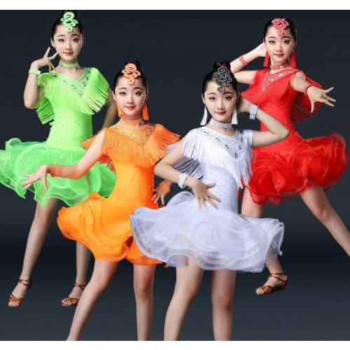 New Design Girls Latin Dance Dresses Performance Clothing Professional Tassel Ballroom Latin Dress Stage Dance Clothes For Kids