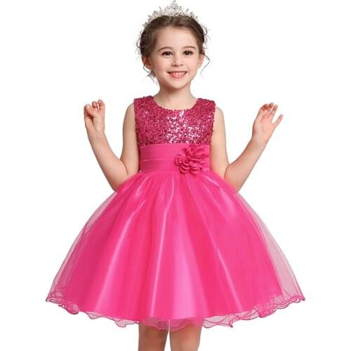 Girl Floral Sequins Dress For Girls Wedding Birthday Party Vestidos Kids Lace Tutu Clothing Children Gown Princess Dresses