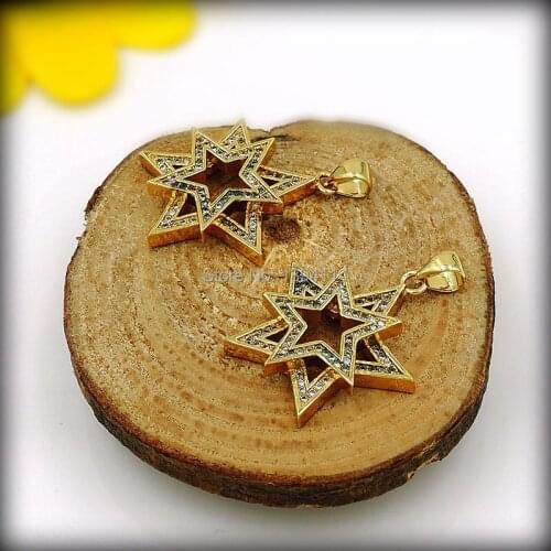 Micro pave Clear CZ Hollow Star Overlapping Charms Of Plating Gold Approx 25*23 mm