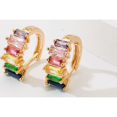 Fashion Rainbow CZ Zircon Hoop Earrings for Women Girl Trendy Boho Colorful Crystal Ear Huggie Earrings Wedding Jewelry