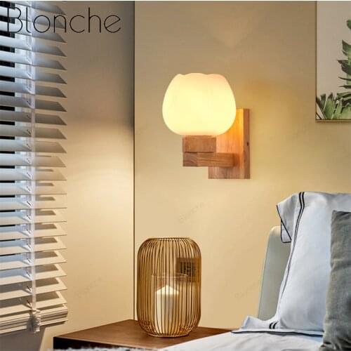Modern Wood Wall Lamp Indoor Nordic Glass Bedside Design Study Cafe Corridor Staircase Decoration Led Wall Wall Lamp Lamp E27