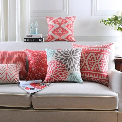 Modern Throw Pillows Red Geometric Printed Cushion Cover Home Red Decorative Pillow Covers 45x45cm Sofa Car Waist Pillowcase