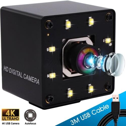 Full HD SONY IMX415 4K Autofocus USB Camera 8 Million Pixels Desktop Camera No Distortion Auto Focus PC Webcam with White LEDs