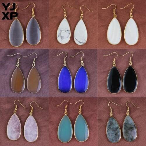 YJXP Gold-color Drop Earring Elegant Simple Design Water drop-Shaped Crystal Stones Quartzs Dangle Earrings for Women Jewelry