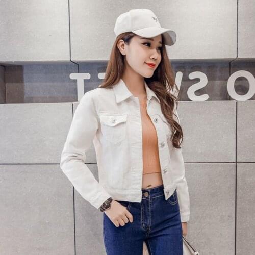 Women Spring Autumn White Denim Jacket Female Slim Black Short Jean Coat Woman Casual Fashion Pink Windbreaker Outwear Clothes