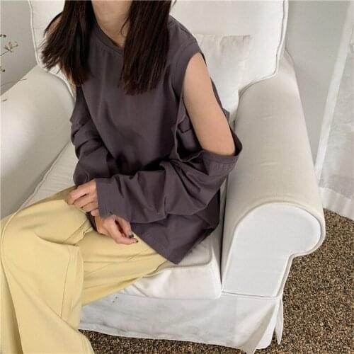 2020 New Off Shoulder Long Sleeve Top Sexy Women Solid Color Tshirts Ladies Casual Loose T Shirts Female Autumn Basic Tee