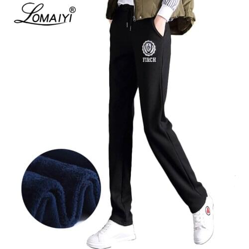 LOMAIYI Plus Size Womens Winter Casual Pants Women Warm Thick Soft Woolen Trousers Female korean Sweatpants Women Pants BW028