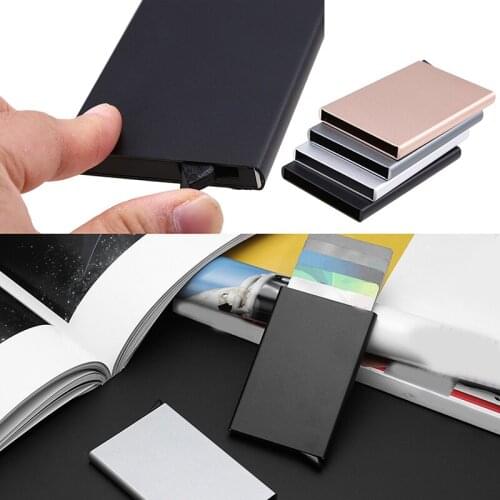1pc Anti-theft Business Name Card Case Single Box Wallet Fashion Push Button Card Photo Holder Stainless Stell PU Leather Holder