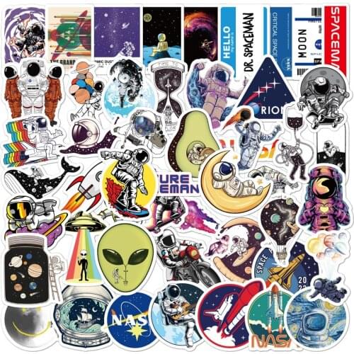 10/50pcs Cartoon Outer Space Astronaut Alien Stickers for DIY Skateboard Helmet Box Bicycle Computer Notebook Car Childrens Toy
