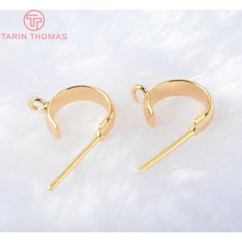 10PCS 10MM 24K Gold Color Plated Brass Half Circlel Stud Earrings High Quality DIY Jewelry Making Findings