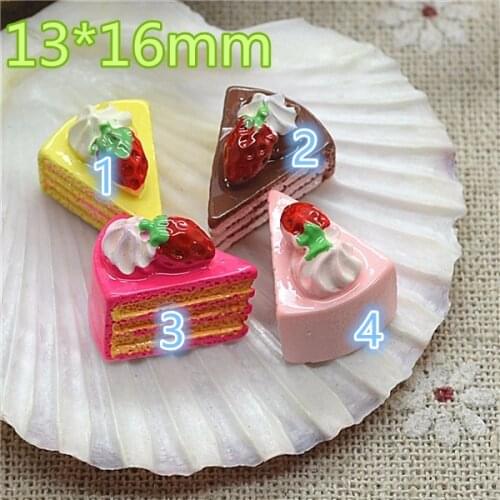 10pcs Resin 3D mix color srawberry cake Cabochon Miniature food Art Supply Decoration Charm Craft DIY 13x16mm